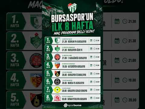 Timsah'ın ilk 8 hafta maç programı! #sporbursatr #bursaspor